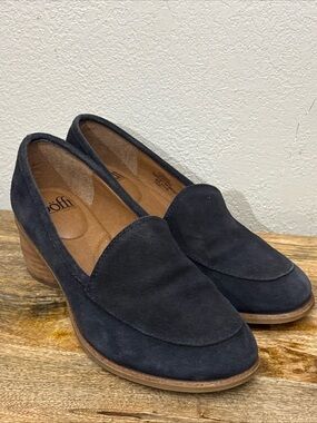 Sofft Cassia Womens Comfort Blue Suede Leather Size 9 M Low Block Heel Loafers